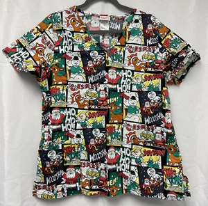 Rudolph The Red Nose Reindeer Christmas Scrub Top Medium Women’s Medical Dental - Picture 1 of 4