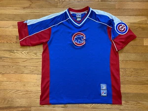 Majestic Chicago Cubs Jersey Adult Sz L Blue Jersey Patches Poly Logo MLB  - Picture 1 of 5