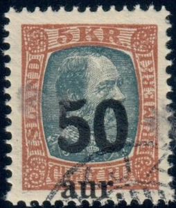 ICELAND. #138. 1925. Recargo. 50 Aur en 5 Kr, en muy buen estado usado (PK2096) - Imagen 1 de 2