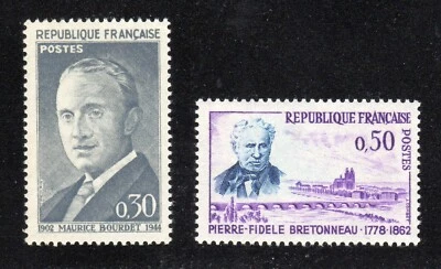 France 1962 SC# 1021, 1022 - Maurice Bourdet - P. F. Bretonneau - M-NH  Lot# 065 - Image 1 of 2