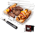 Adjustable Grill Basket, Barbecue BBQ Grilling, Stainless Steel Folding Portable