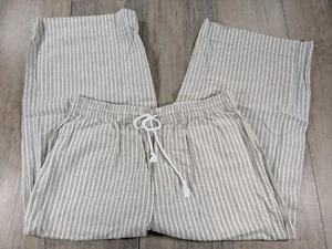 Beach Lunch Lounge Wide Leg Pants Womens Medium Beige Striped Crop Pull On NWT - Picture 1 of 11
