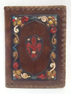Embossed Leather Telephone Address Book Folder Tablet Fleur-de-Lis Vintage MCM - Picture 1 of 20