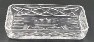 Vtg Rectangular Cut Glass Ribbed Butter Relish Dish w/Unique Pattern Etched... - Picture 1 of 5