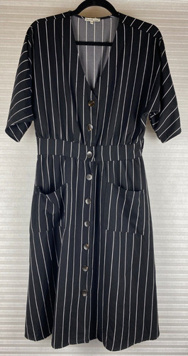 VETEMENTS Charlotte Russe Womens Sz M Black W White Stripes Button Down Short Sleeve Dress