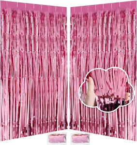 Pink Birthday Decorations for Girls, 3.3X8.2Ft Pink Tinsel Backdrop Foil Fringe - Picture 1 of 9