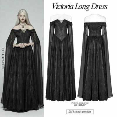 Punk Rave Women Gothic Victoria Elegant Dress Women Black Cosplay Long Dress - Image 1 of 4