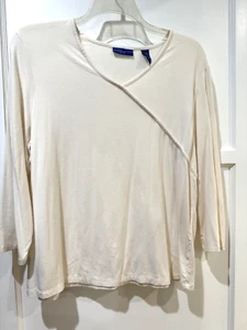 Karen Scott XL Elfenbein V-Ausschnitt Strick Top 3/4 Arm Stretch Viskose - Bild 1 von 3