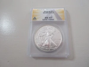 2019-W , S$1 , Silver Eagle , MS 67 , Satin Finish , ANACS - Picture 1 of 2
