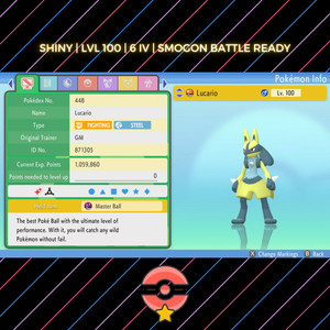Lucario | Shiny | LVL100 | 6IV | Pokemon Brilliant Diamond & Shining Pearl