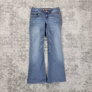 Hydraulic Jeans Womens 5/6 Blue Boot Cut Whiskered Raw Hem Flare Lola Denim Y2K - Picture 1 of 14