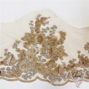1M Embroidery Beaded Lace Applique Trim Costume Motif Wedding Dress Sewing Craft - Picture 1 of 19