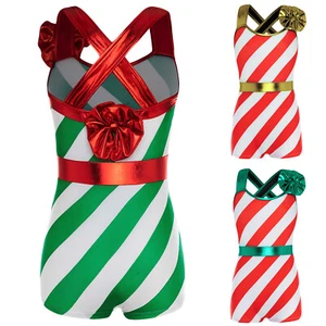 Kinder Mädchen Unitard Weihnachtsmann Bodysuit Ärmellos Jumpsuit Hohe Taille - Picture 1 of 37