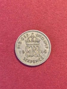 1948 GREAT BRITAIN, 6 PENCE COIN, FINE CONDITION - Picture 1 of 2