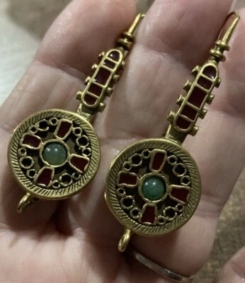 Impresionantes Pendientes 1992 MMA WAG Latón Rojo Esmalte Relieve Diseño Geométrico Deco Foto 1 de 4