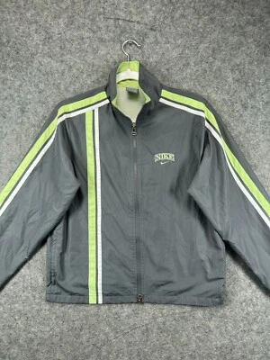 Chaqueta Nike Windbeaker para mujer pequeña gris a rayas bolsillos con cremallera completa logotipo de entrenamiento Foto 1 de 4