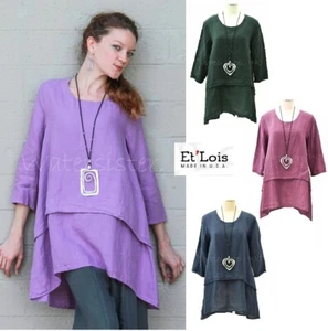 ET'LOIS USA Linen  GRACE TUNIC A-line 2-Layer Front Top  XS S M L 4 COLORS - Bild 1 von 12