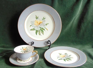 Princess China Golden Peony 5 pc Tru-tone Dinner  & Salad Plates Cup Saucers - Picture 1 of 7