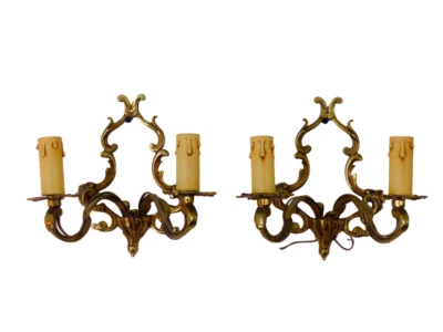 Nice Vintage PAIR Gilded Bronze 2 lights Wall light Sconce 1950 Louis XV Rococo - Image 1 of 4