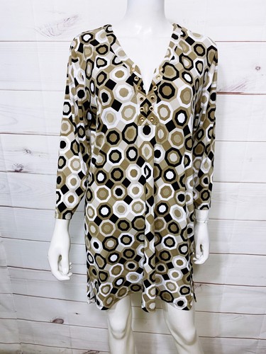 Abito donna Michael Kors taglia L marrone nero bianco geometrico elasticizzato