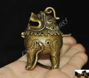 Old Chinese Fengshui Pure Bronze Foo dog lion Beast Incense Burner Censer - Picture 1 of 9