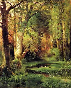 Oil painting Thomas Moran - Forest Scene with ducks in summer landscape canvas - Picture 1 of 1