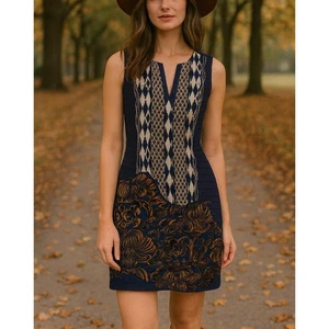 Anthropologie Floreat Blumen bestickt Etuikleid Gr. 8 Boho Dark Academia - Bild 1 von 8