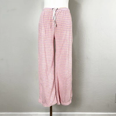 Lilly Pulitzer Terry Cloth Drawstring Pants Pink Striped Wide Leg Crop Size XS - Image 1 of 4
