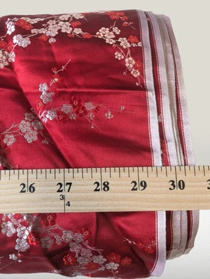 Faux Silk Red Cherry Blossom Embroidered Decorative Yards Home Decor - 3 Yards - Image 1 of 4