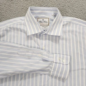 Brooks Brothers Shirt Mens 16.5 34 Blue Geo Thomas Mason Regent Fit Luxury Dress - Picture 1 of 12
