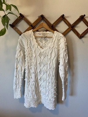 Vintage Yarnworks Handknit Cotton Sweater V Neck Women’s Medium - Image 1 of 4