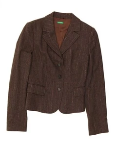 Chaqueta Blazer BENETTON Mujer 3 Botones Corta IT 42 Mediana Marrón Rayas DD01 - Imagen 1 de 3