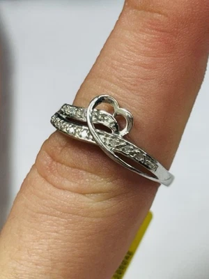 TJC modernist silver and diamonds heart ring UK size P new with tag - Image 1 of 4