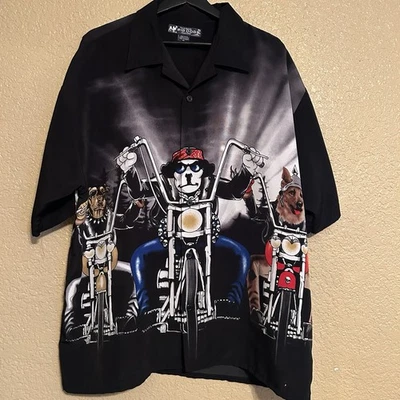 Camisa de hombre vintage Big Dogs divertida con estampado gráfico de motocicleta abotonada talla XL Foto 1 de 4