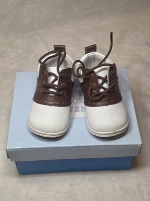 Angel Zapatos de Bebé Marrón y Blanco Sillín Oxford Zapatos Talla 3 Foto 1 de 4