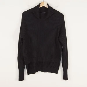 Christy Lynn Everly Sweater Black 100% Wool Pullover Ribbed Cowl Neck Womens XS - Picture 1 of 8