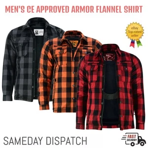 Herren Karo Motorrad Flanell Holzfäller Button Down Hemd mit CE Rüstung Pad S-5XL - Bild 1 von 14