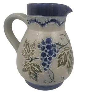 Betschdorf Schmitter Elsass Französische Salzglasur Kunstkeramik Krug Trauben 5,5"H - Bild 1 von 6