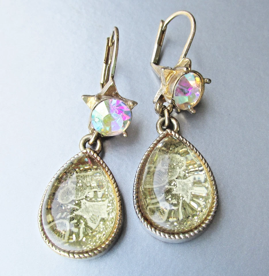 Betsey Johnson StarGAZER 闪耀云星 Sun Lucite 眼泪耳环 罕见 — 第 1/4 张图片