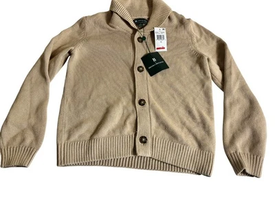 Nuevo con etiquetas Cárdigan Brooks Brothers Botón Niños 12Y Sand Begie Chal Cuello, Precio de venta sugerido por el fabricante 78 USD Foto 1 de 4