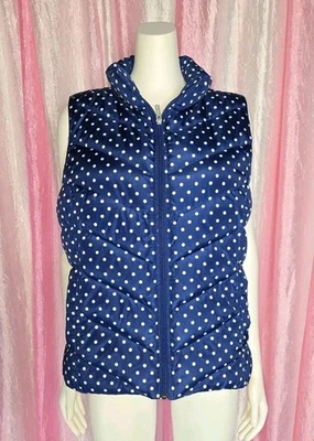 Chaleco acolchado acolchado sin mangas Lands End azul a lunares talla grande  Foto 1 de 4
