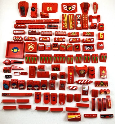 Lego Red Decorated Printed Sticker Slope Arch Bricks Panels 100pc Racing Vehicle - Image 1 of 4