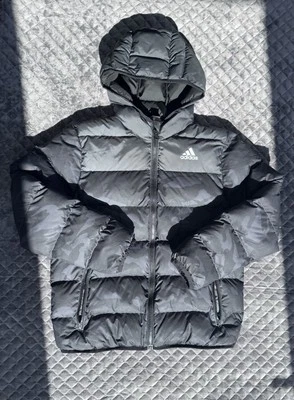 Adidas Junior Boys Synthetic Fill Down AOP Camo Jacket Black - Image 1 of 4