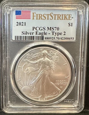 MS70 2021 American Silver Eagle Type 2 First Strike PCGS Flag - Image 1 of 2