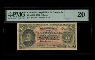 Colombia - 10 Pesos - Bogota Abril 1904 - PMG VF20 - Image 1 of 3