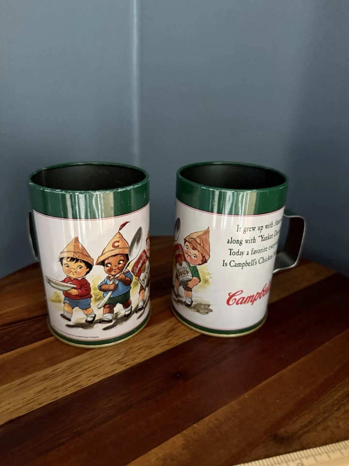 Campbell's Soup Vintage Yankeedoodle Tin Mugs Set Of 2 MCM Green - Imagem 1 de 4