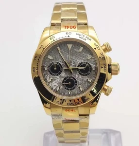 Gold Meteorite Dial Seitona w/ VK63 Chronograph Racing Space Moon Watch Sub Men - Picture 1 of 8