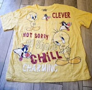 T-shirt Looney Tunes donna junior Tweety Slyvester gialla taglia XXL Y - Foto 1 di 3