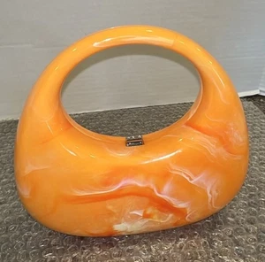 "Retro" Mondförmige Orange Marmor Wirbel Acryl Hart Handtasche-Strasssteine - Bild 1 von 12