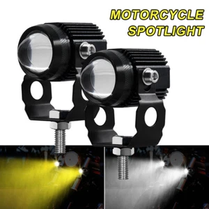 2PCS Motorcycle Headlamp Projector Lens Auxiliary Lamp Dual Color Spot Fog Light - Picture 1 of 14